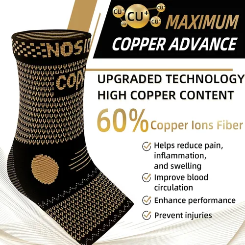 Vista 2 de Tobillera de cobre para mujeres y hombres, manga de compresión de tobillo de 20-30 mmHg con soporte de arco para alivio de la fascitis plantar