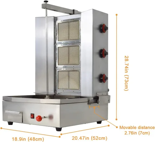 Vista 4 de Shawarma Propano Gyro Machine Gas Kebab Doner Asador Vertical Automático con 3 Quemadores