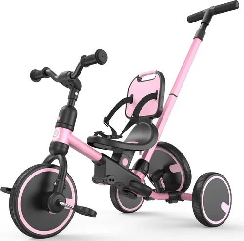 Vista 12 de besrey Triciclo para niños pequeños con rueda de repuesto, bicicleta para niños de 1 a 3 años, triciclo 5 en 1 para niños con asa de empuje
