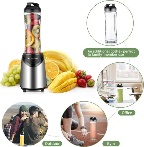 Vista 6 de La Reveuse Licuadora de tamaño personal de 300 W (plateado) + La Reveuse Retro Blender 300 W