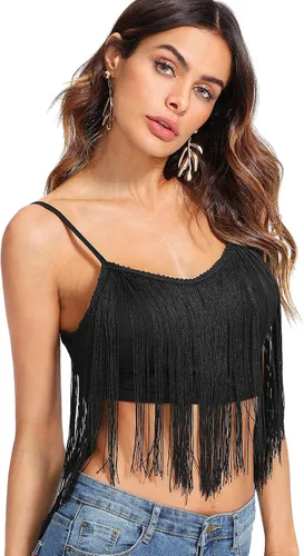 Vista 4 de Romwe Camiseta corta con tirantes delgados y cuello en V para mujer