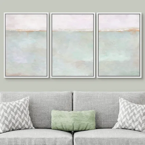 Vista 415 de SIGNWIN Lienzo enmarcado para pared, juego de arte pastel con cadena montañosa, bosque, niebla, naturaleza silvestre, ilustraciones modernas, arte