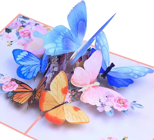 Vista 3 de ROBBEAR Tarjeta emergente, tarjeta de felicitación 3D de mariposa y flor con sobre para cualquier ocasión, cumpleaños, día de la madre, aniversario