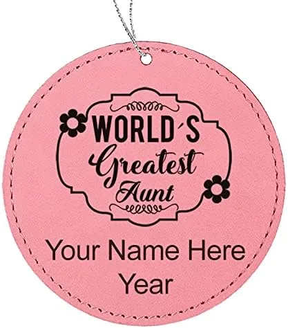 Vista 7 de LaserGram Personalized Christmas Ornament, World's Greatest Aunt, Faux Leather, Custom Laser Engraved Gift Idea (Round Shape, Black with Gold)