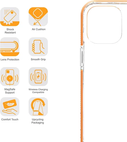 Vista 4 de ARMOR Funda Signature para iPhone 12 Pro / 12, transparente con cinta naranja