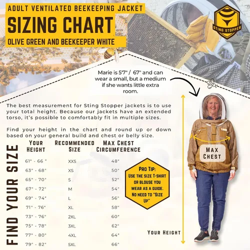 Vista 5 de Sting Stopper - Chaqueta de apicultura ventilada con velo Chaqueta de abeja transpirable de triple capa Torso largo, 7 bolsillos, cremalleras