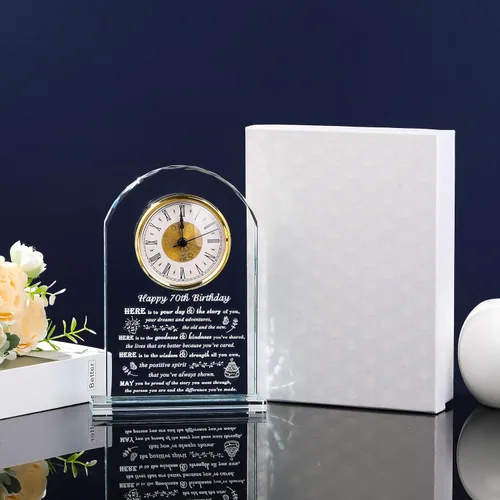 Vista 5 de Movdyka Regalos de 70 cumpleaños para mujeres y hombres – Reloj de cristal personalizado 1956 70 años de edad regalo para ella él – Ideas de regalos