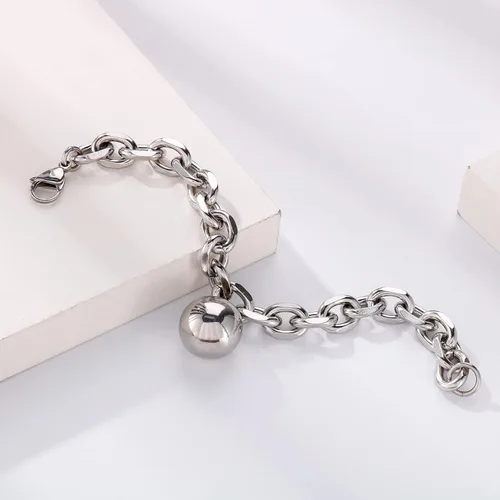 Vista 2 de Pulsera de cadena gruesa de acero inoxidable con dijes de bola para mujer, accesorios de joyería