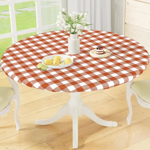 Vista 15 de misaya Mantel redondo ajustable con borde elástico, mantel de vinilo impermeable a cuadros de búfalo con parte trasera de franela para mesas