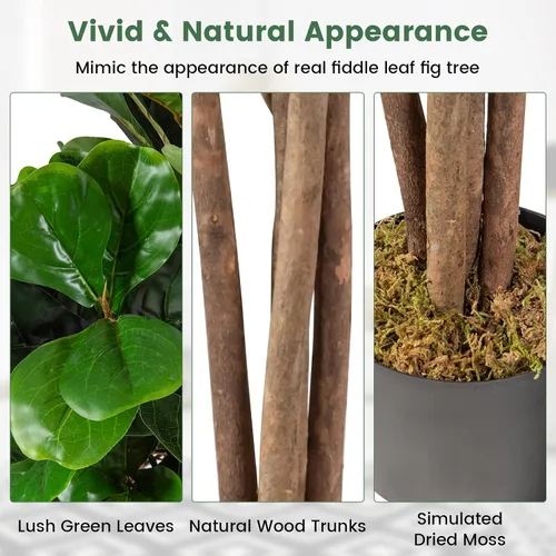 Vista 8 de Happygrill Árbol de vegetación artificial de 4 pies, plantas de higuera de hoja de violín falsa para interiores en maceta, árbol de ficus lyrata