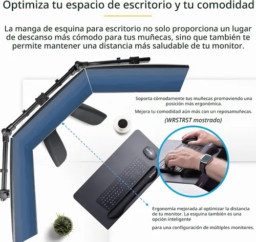 Vista 4 de StarTech Funda de esquina de escritorio de acero con abrazadera para escritorio en forma de L/esquina, para escritorios de 0.5-1.5 pulgadas
