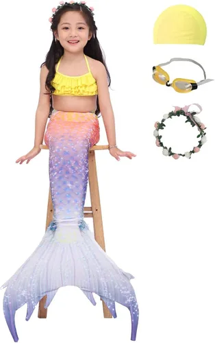 Vista 2 de Gesikai01 Juego de 6 piezas de traje de baño de sirena para natación, traje de sirena, traje de baño para niñas, regalo de cumpleaños de 3 a 12 años