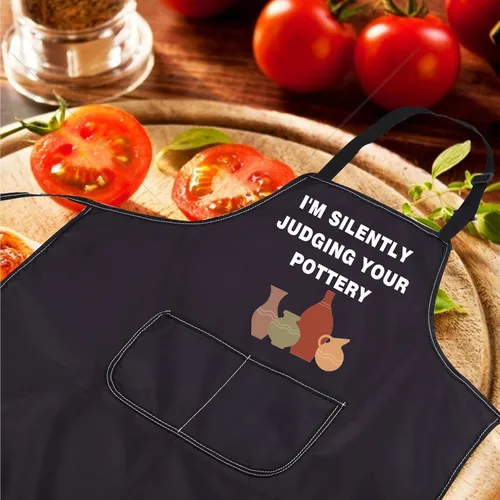 Vista 3 de CENWA Delantal de artista de cerámica con bolsillos, regalo para amantes de la cerámica, delantal de cocina ajustable para profesor de cerámica
