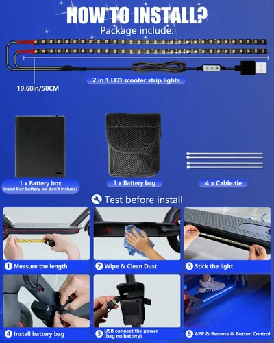 Vista 8 de Keiurot Led Lights for Scooter Night Riding Electric Scooter LED Strip Light Led Light Strips 5V Flashing Mode for Outdoor