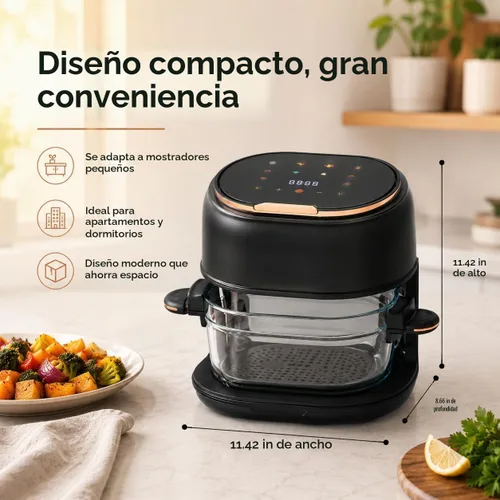 Vista 5 de Freidora de aire de 4.2 cuartos de galón con cesta de vidrio y pantalla táctil, cesta para hornear visible, freidora de aire pequeña, cocina sin