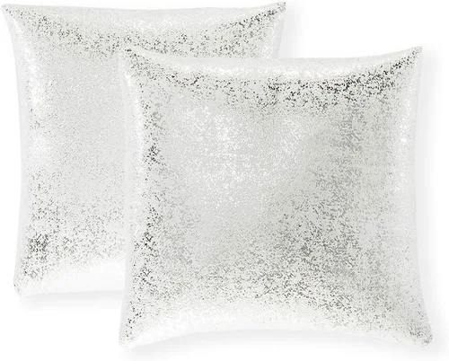 Vista 9 de Xinrjojo Juego de 2 almohadas brillantes en negro y dorado, almohadas suaves y brillantes decorativas, juego de fundas de almohada cuadradas negras