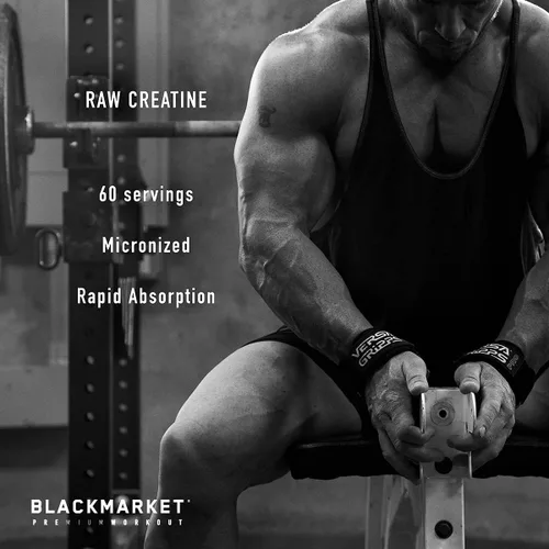 Vista 4 de BLACKMARKET RAW Creatine - Mezcla de bebida en polvo de entrenamiento para hombres y mujeres, mejora el tamaño muscular, la fuerza, la definición