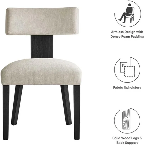 Vista 9 de Modway Nalani - Juego de 2 sillas de comedor sin brazos en tejido jaspeado negro marfil, sillas auxiliares contemporáneas con patas de madera