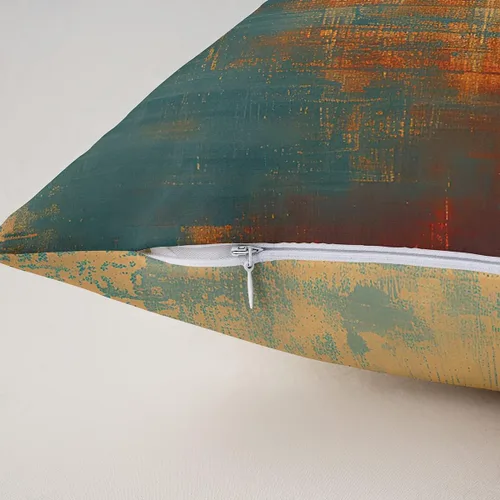 Vista 5 de Feelyou Funda de almohada abstracta vintage de 16 x 16 pulgadas, suave, azul y marrón, con pintura de óxido desordenada, funda de cojín para sala