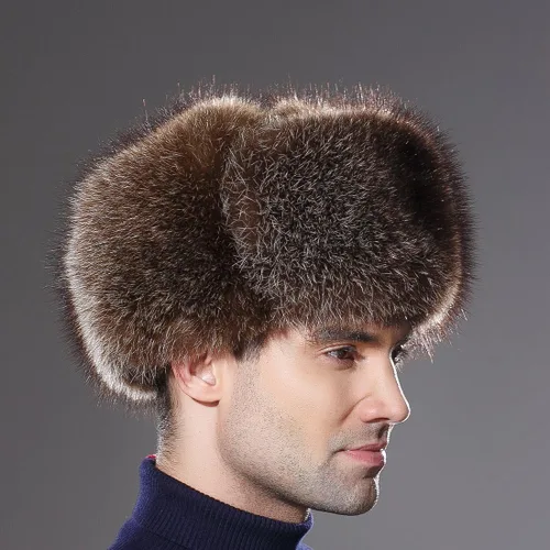 Vista 4 de URSFUR Sombrero de invierno para hombre, gorra de trampero ruso Ushanka de zorro real