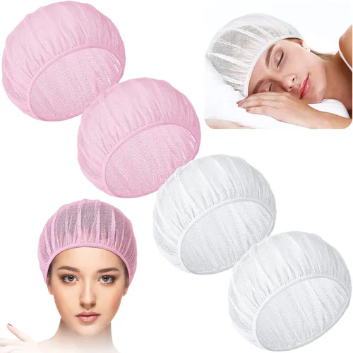 Vista 9 de Chuarry 4 gorros de malla para dormir por la noche, redes de pelo rizado, gorras para dormir para mujeres