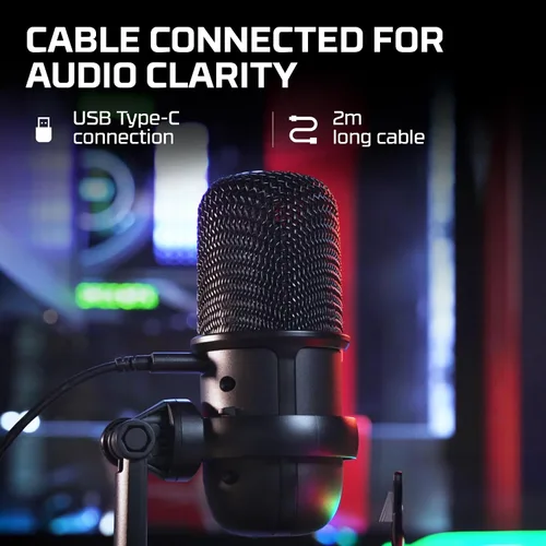 Vista 3 de HyperX SoloCast - Micrófono de condensador USB para juegos, para PC, PS4, PS5 y Mac, sensor de toque para silenciar, patrón polar cardioide, ideal