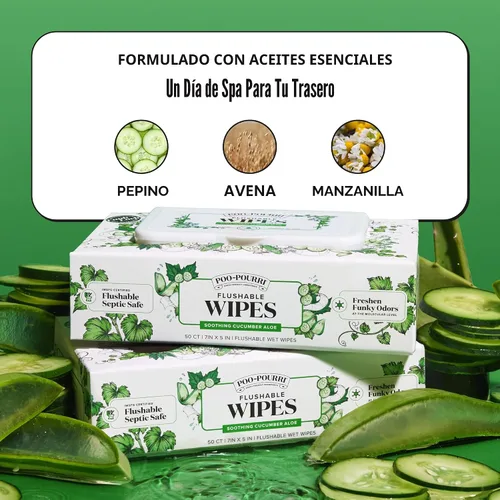 Vista 6 de Poo~Pourri Toallitas desechables, pepino aloe, caja dispensadora de 50