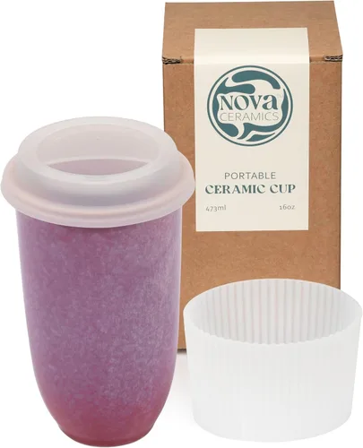 Vista 18 de NOVA CERAMICS Taza de viaje – Taza de viaje de cerámica con tapa – Taza de café de viaje única para llevar – Vaso de café apto para microondas