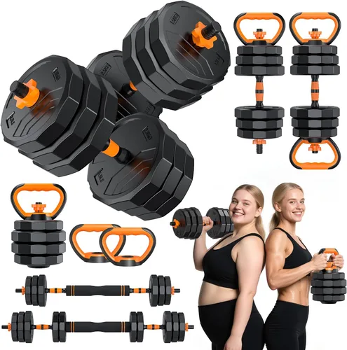 Vista 10 de 5-in-1 Adjustable Dumbbell Set, 33/44/66/88lbs Free Weights Set with Connector, Used as Kettlebells, Barbell, Push up Stand, Standard 1" Plates
