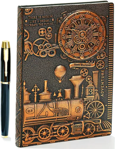 Vista 7 de Cuaderno de escritura de cuero en relieve, cuaderno diario de cuero antiguo hecho a mano, cuaderno de bocetos, diario de viaje y cuadernos