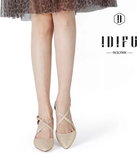 Vista 2 de IDIFU Lynn - Vestido de tacón bajo para mujer, con puntera cerrada, tacón grueso, correa cruzada, boda, fiesta, oficina, zapatos, 5