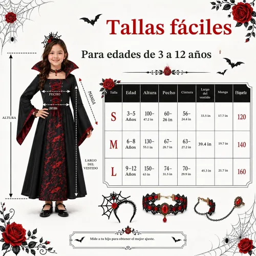 Vista 3 de Doloowee Disfraz de vampiro para niñas, disfraz de Halloween de 4 piezas