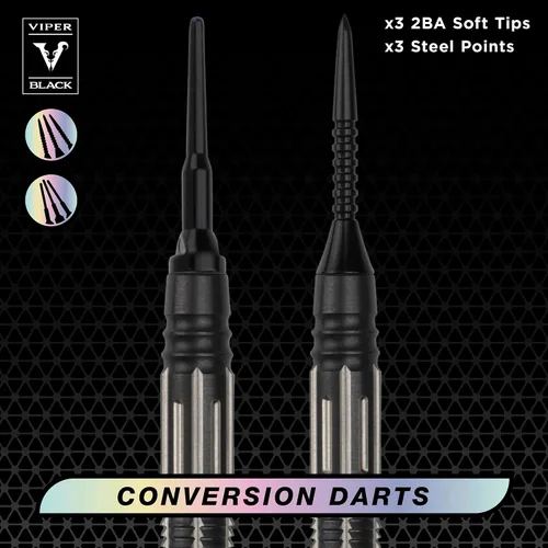 Vista 4 de Viper Juego de dardos de conversión de punta suave o acero profesional de tungsteno de flujo negro al 90%