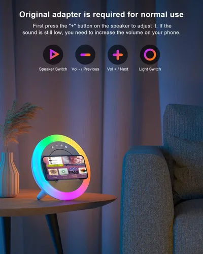 Vista 2 de Swarmir Altavoz Bluetooth con luces, altavoz de carga inalámbrica, las mejores ideas de regalo de cumpleaños para adolescentes, aplicable