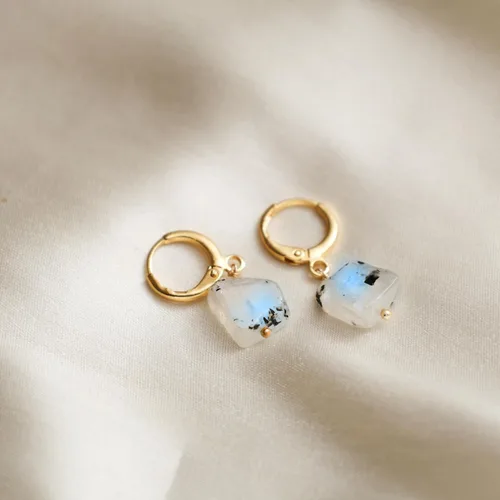 Vista 36 de Gempires Handmade Gemstone Hoop Earrings Raw Crystal Dangle Jewelry Hypoallergenic Gold Plated Lightweight Elegant Jewelry Gifts For Women