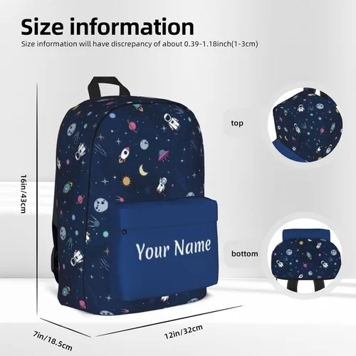 Vista 4 de Mochila personalizada para niñas y niños, mochilas personalizadas con nombre para niños, mochilas escolares personalizadas para picnic, Espacio
