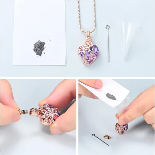 Vista 13 de Imrsanl Collar de urna de árbol de la vida con forma de corazón, joyería de cremación para hombres y mujeres, recuerdo, joyería conmemorativa