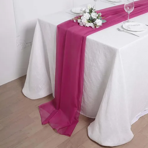 Vista 16 de Tableclothsfactory Camino de mesa de gasa de amatista de 22 x 80 pulgadas para bodas, fiestas, banquetes, decoración, ajuste rectangular y mesa