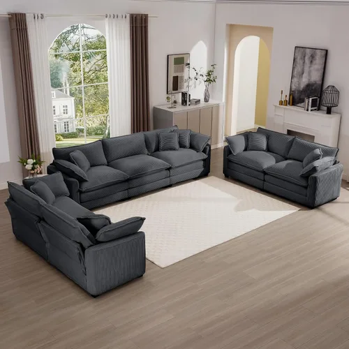 Vista 18 de Juego de sofá de 2 piezas de gran tamaño para sala de estar, sofá biplaza y sofá individual, asiento modular modular profundo de pana cómodos sofás