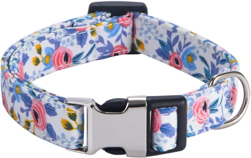 Vista 7 de Collares para perras hembras, diseño de rosa, girasol, margarita y leopardo en tamaño pequeño, mediano, grande para perras hembras, verde margarita