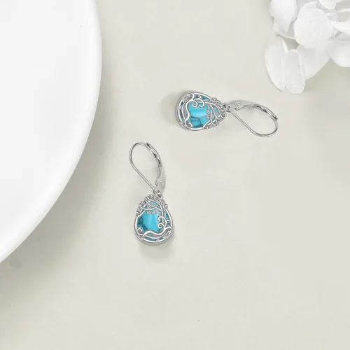 Vista 17 de Aretes colgantes con forma de lágrima de filigrana de piedra lunar de plata de ley 925 con cierre de palanca para mujer, regalos de joyería