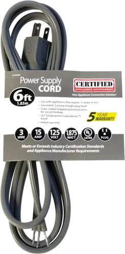 Vista 5 de Certified Appliance Accessories Cable de alimentación para electrodomésticos de enchufe recto de 15 amperios, 6 pies