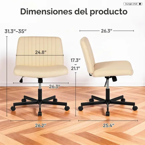Vista 3 de PayLessHere Silla Criss Cross Ancha, Silla de Escritorio de Oficina sin Brazos, Silla de Tocador con Respaldo con Ruedas Giro 360, Altura Ajustable