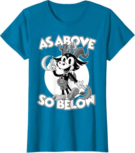 Vista 64 de Camiseta de dibujos animados retro de Baphomet Pagan As Above So Below, Negro, S