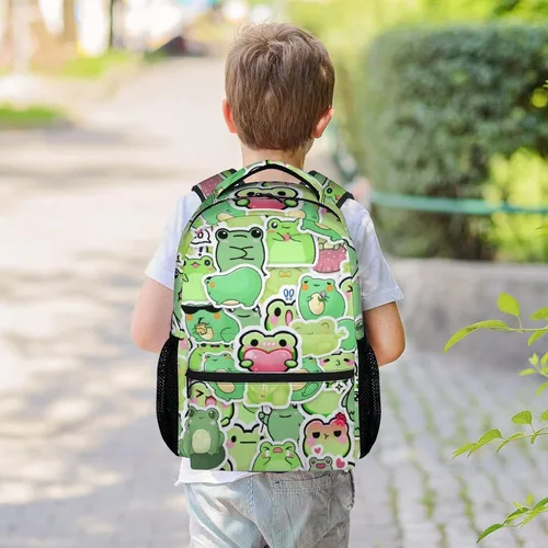 Vista 2 de CUNEXTTIME Mochila de rana para niñas y niños, bonita bolsa de libros de 16 pulgadas con gran capacidad, bolsas escolares de viaje duraderas, Rana
