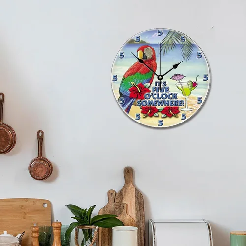 Vista 4 de ArogGeld Reloj tropical en algún lugar de madera, reloj de pared de madera, funciona con pilas, 12 pulgadas, sin tictac, moderno, para sala