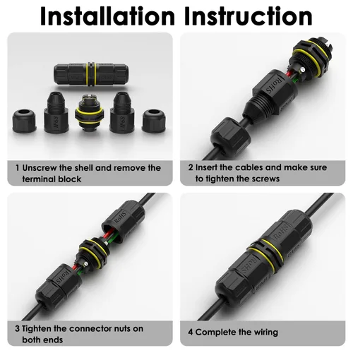 Vista 4 de Caja de conexiones IP68 de 3 vías para exteriores, impermeable, conector de cable eléctrico M16 para cables de 3 pines para rango de cable