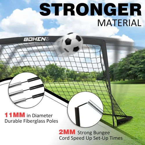 Vista 2 de BOHEN 9x5 FT Kids Soccer Goals with Carry Bag, Portable Folding Soccer Net for Backyard Training, Indoor/Outdoor Use for Youth and Adult