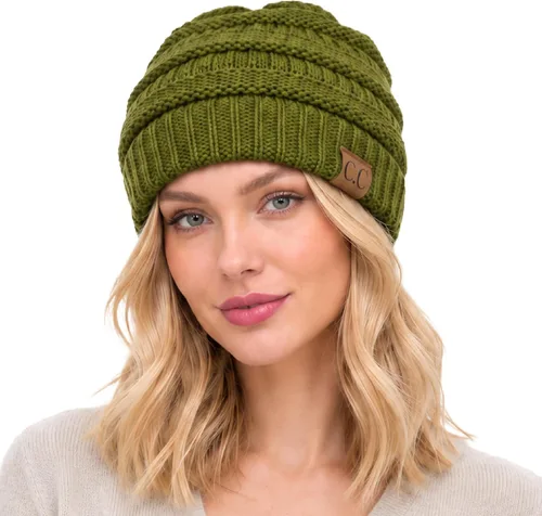 Vista 13 de C.C Exclusives Gorro de Punto de Cable - Gorros Gruesos, Suaves y Cálidos de Punto Grueso Chenille Teniente Mel Gris