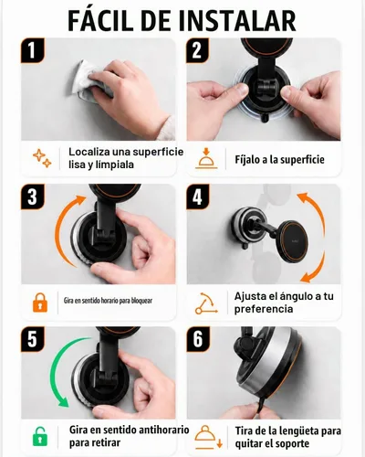 Vista 8 de A2C Soporte de teléfono de ducha para MagSafe, soporte de teléfono reutilizable con ventosa de bloqueo de gel con brazo ajustable de doble pivote